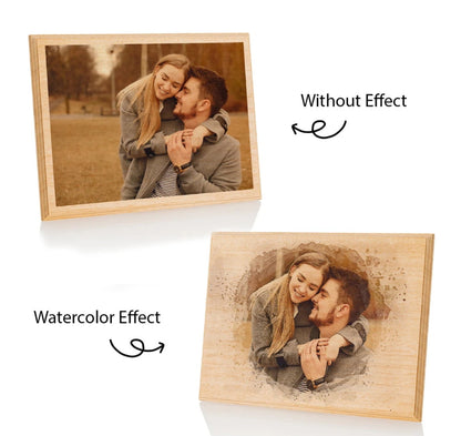 Personalized Portrait from Photo as Long Distance Gift Engraved Photo on Wood with Watercolor Style