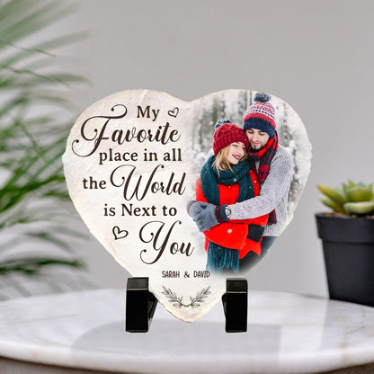Personalized Custom Heart Shaped Stone Photo My Favorite Place Is Next To You