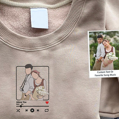 ❤️‍🔥(Best seller)Custom Embroidered Sweatshirt Portrait Music Player Couple Family Gift