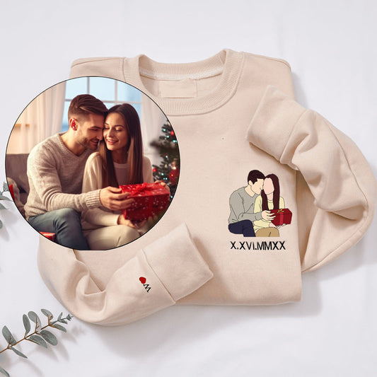Christmas Gifts Custom Roman Embroidered Sweatshirt Portrait Music Player Couple Family Gift