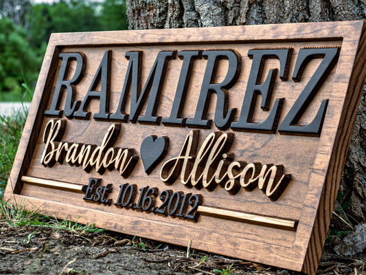 Couples Heart-Personalized 3D wood name sign