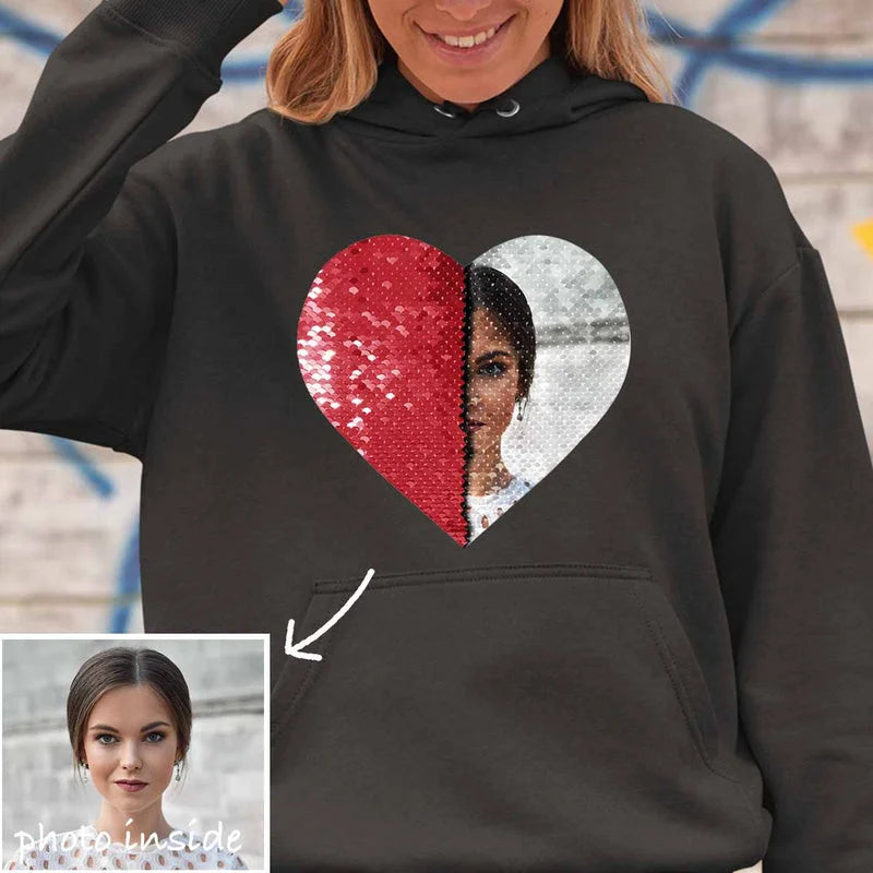 Custom Flip Sequin Shirt (Heart) Custom Photo Shirt Sweatshirt Hoodie